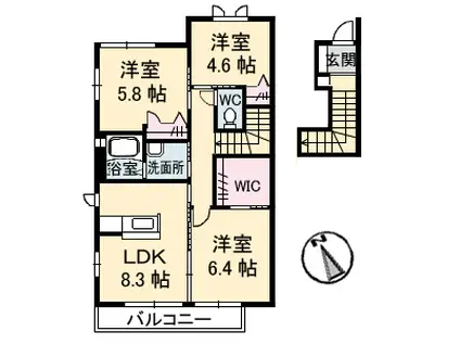 ヴェルデメゾンさだいわ D棟(3DK/2階)の間取り写真