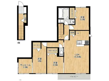 ミヤビ ツー(3LDK/2階)の間取り写真