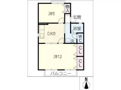 セジュールMIZUNO(2DK/1階)の間取り写真