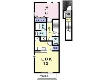 カレント沖野上(1LDK/2階)の間取り写真