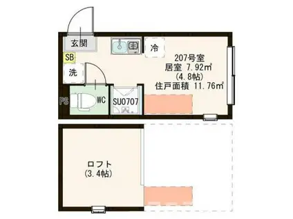 ホワイトアイランド(ワンルーム/2階)の間取り写真