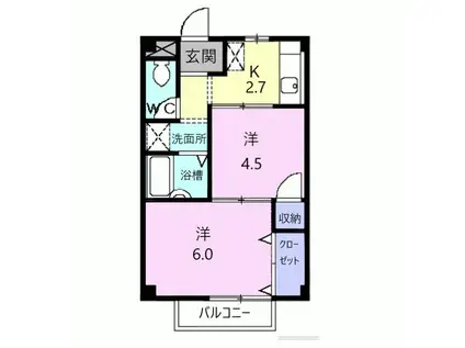 レジデンスK(2K/2階)の間取り写真