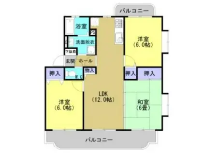 サニーハイムII(3LDK/2階)の間取り写真