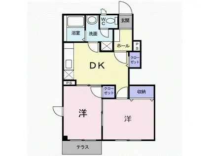 ラヴィアン・ローズ(2DK/1階)の間取り写真