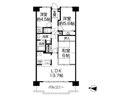 トーカンマンション新三田C棟(3LDK/10階)の間取り写真