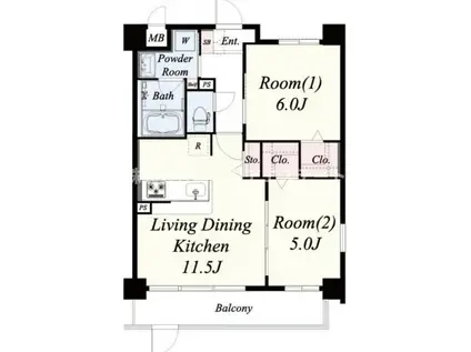 コウジィコート御幣島駅前(2LDK/2階)の間取り写真
