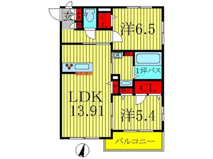 シェル コリーヌ II(2LDK/1階)の間取り写真