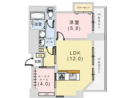 プリオーレ神戸(1SLDK/10階)の間取り写真