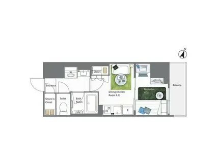 AIFLAT若松河田(1DK/5階)の間取り写真