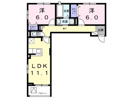 サンロイヤルI(2LDK/2階)の間取り写真