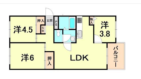 芦屋浜高層 高浜(3LDK/13階)の間取り写真