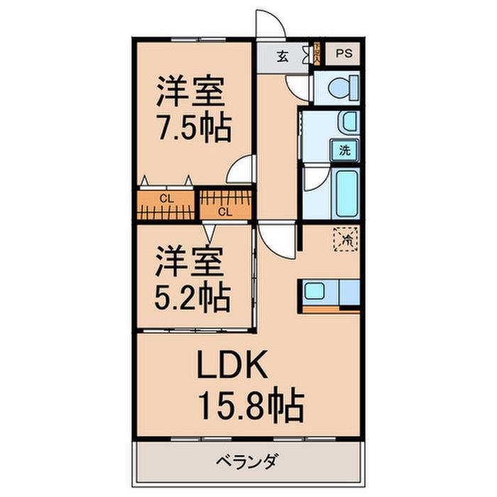 クリスタルステージ(2LDK/2階)の間取り写真
