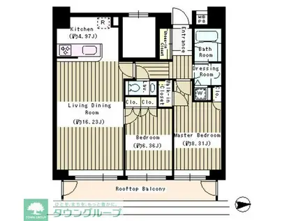 CREARE麹町(2LDK/9階)の間取り写真