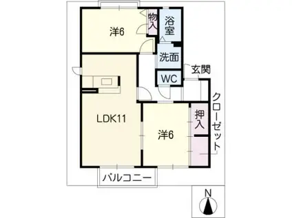 フォーレスパルB棟(2LDK/2階)の間取り写真