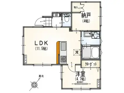 フローラ希望ヶ丘(1SLDK/1階)の間取り写真