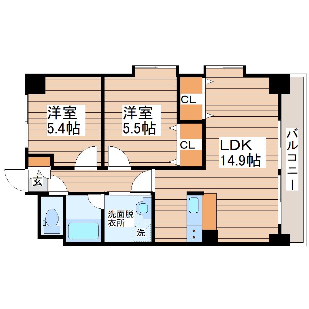 リヴィエル八乙女(2LDK/2階)の間取り写真