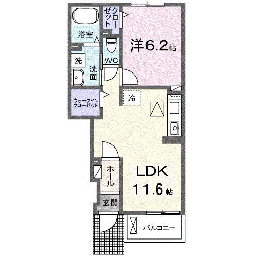 ホワイトルーム恩地(1LDK/1階)の間取り写真