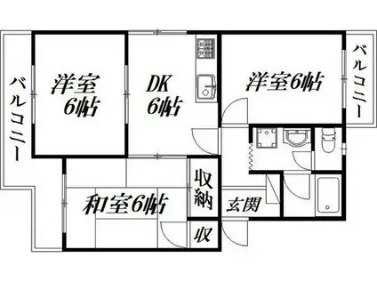 マンションオアシスI(3DK/2階)の間取り写真