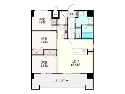 サンショウ レジデンス西新(3LDK/5階)の間取り写真