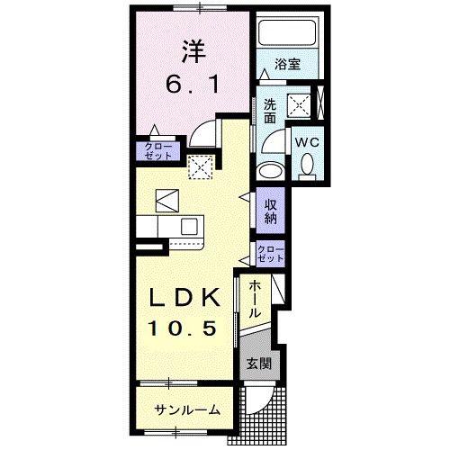 アジュール シュッサイII(1LDK/1階)の間取り写真
