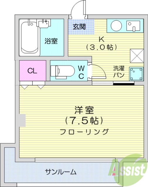 ホワイトファミール子平町(1K/2階)の間取り写真