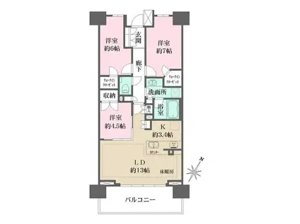 ザ・パークハウス多摩センター(3LDK/17階)の間取り写真