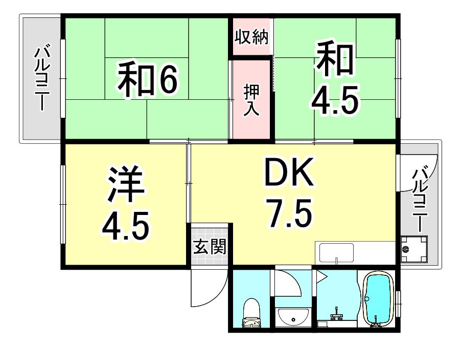 上高丸厚生年金3号棟(3LDK/2階)の間取り写真