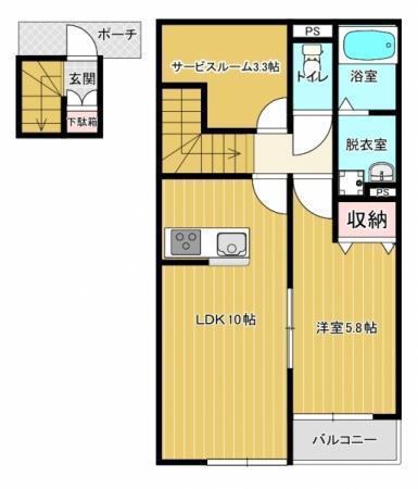 クレアージュ小中野A(1SLDK/2階)の間取り写真