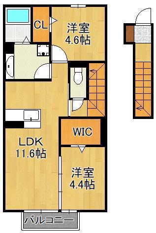 ポルタ宮前(2LDK/2階)の間取り写真