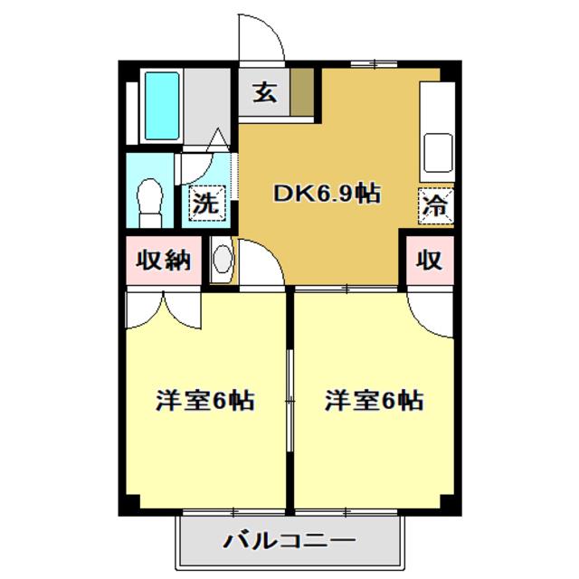 コーポ中岡II(2DK/2階)の間取り写真