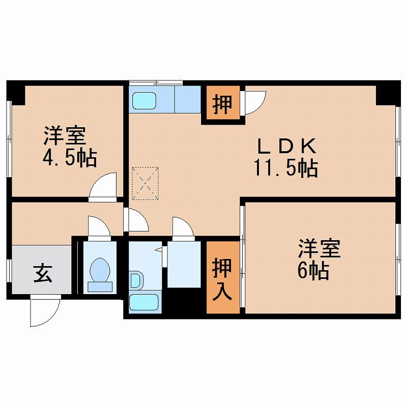 マンション若草(2LDK/2階)の間取り写真
