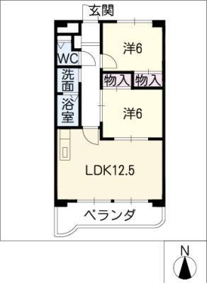 ルミエール浅野(2LDK/4階)の間取り写真