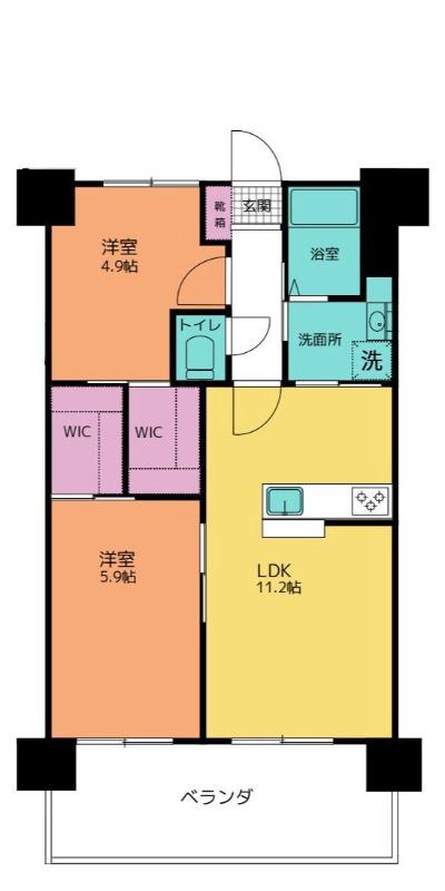 ESANTERRACE 石川(2LDK/6階)の間取り写真