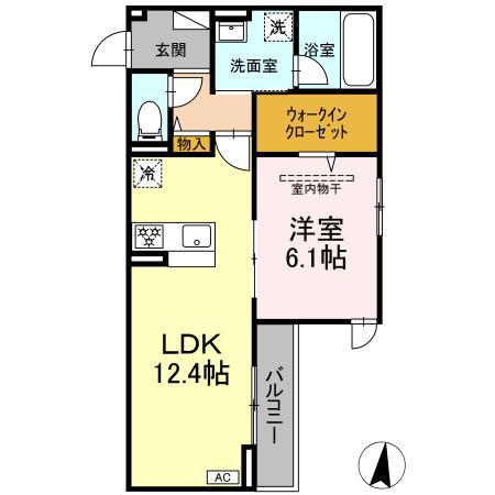 ディー パイナ 子母口2(1LDK/3階)の間取り写真