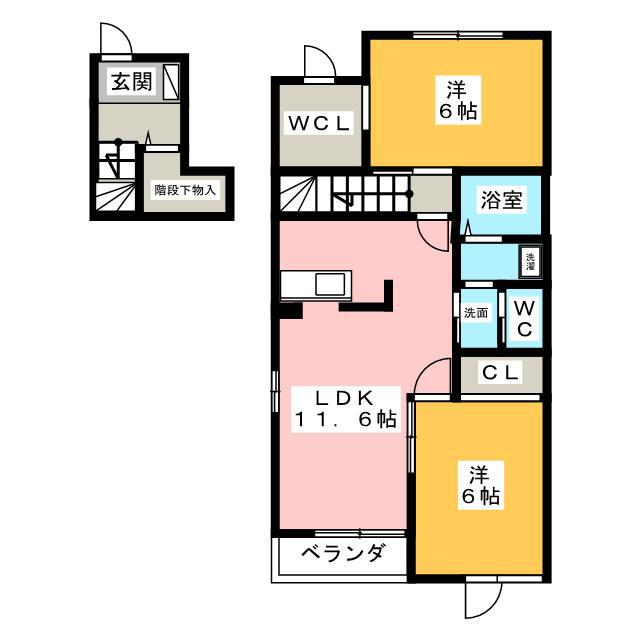 オビ-・ロードII(2LDK/2階)の間取り写真