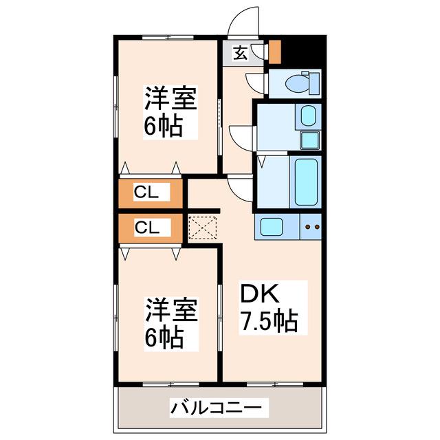 アーバンファイブ小山(2DK/3階)の間取り写真