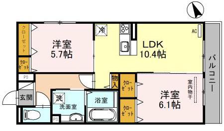 エクレール福田(2LDK/1階)の間取り写真