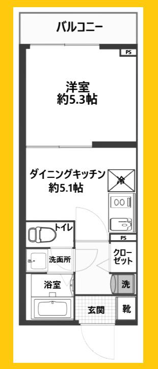フロンティアタップ横浜大口(1DK/1階)の間取り写真
