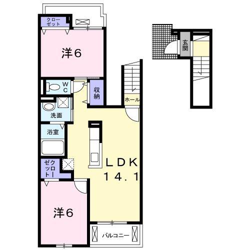 ディアコート二見I(2LDK/2階)の間取り写真
