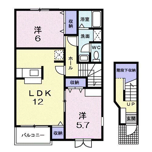 ラックヒルズC(2LDK/2階)の間取り写真