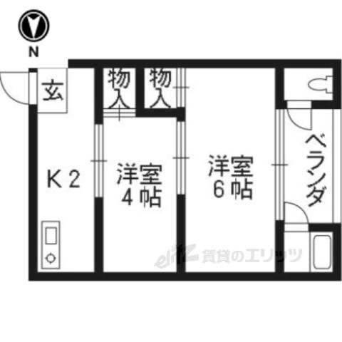 南郷マンション西棟(2K/2階)の間取り写真