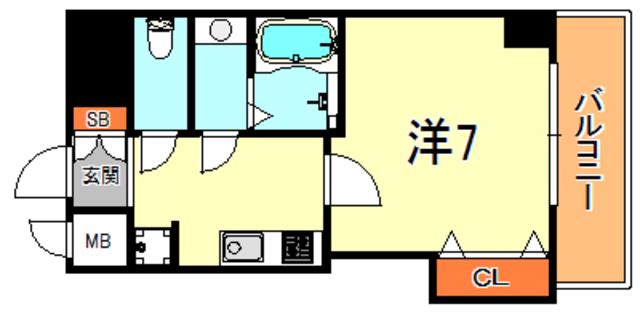 LUXE芦屋南(1K/2階)の間取り写真