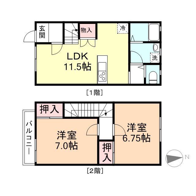 クレアード上関(2LDK/1階)の間取り写真