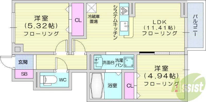 パークフラッツ桜木(2LDK/1階)の間取り写真