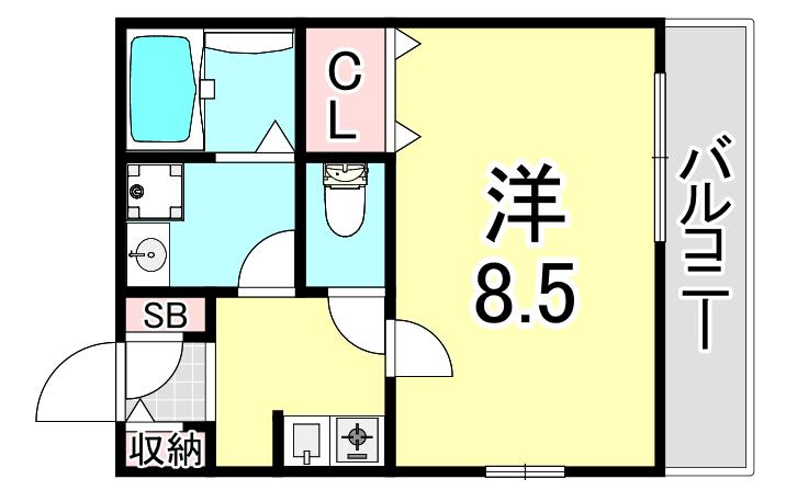 クレール上祇園(1K/1階)の間取り写真