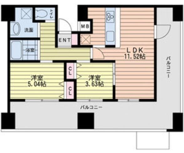 ルネ日本橋アネーロ(2LDK/14階)の間取り写真