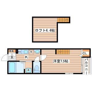 イーストポートII(1K/2階)の間取り写真