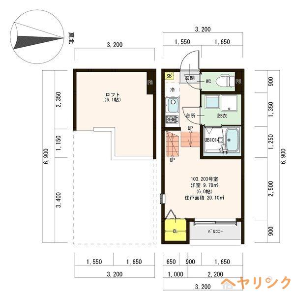 グランデッサ(1K/1階)の間取り写真