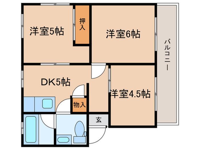 パラシオン名東(3DK/2階)の間取り写真