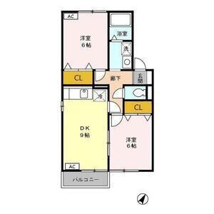 セゾンミストラル B棟(2DK/1階)の間取り写真